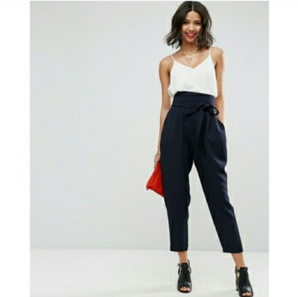 Navy Blue Tie Paperbag Dress pant